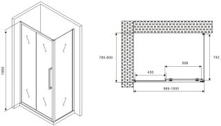 Душевой уголок ABBER Schwarzer Diamant AG30100MH-S80M 100x80см хром